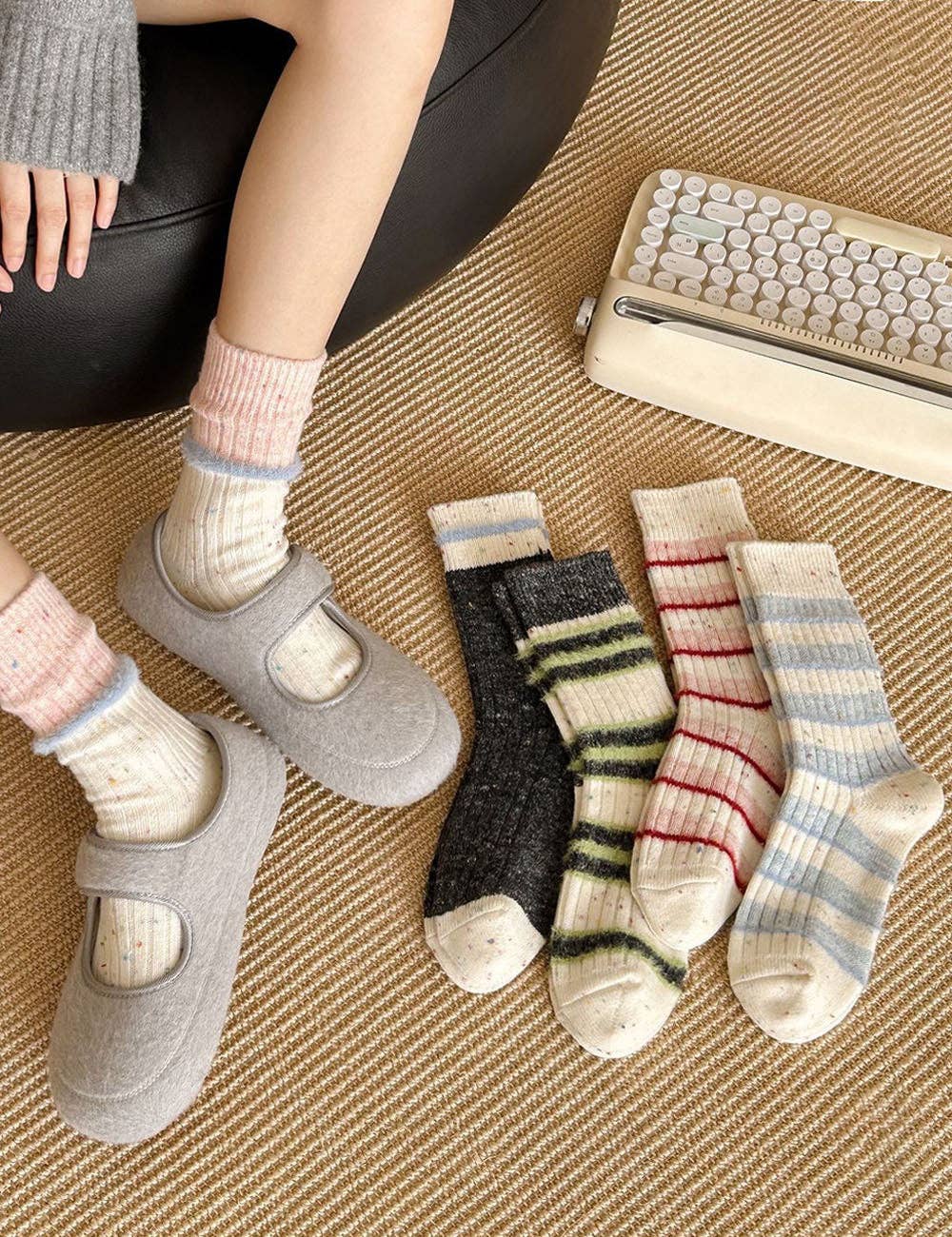 Striped Wool Blend Crew Socks