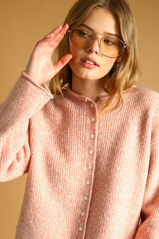 Button Front Ribbed Cardigan