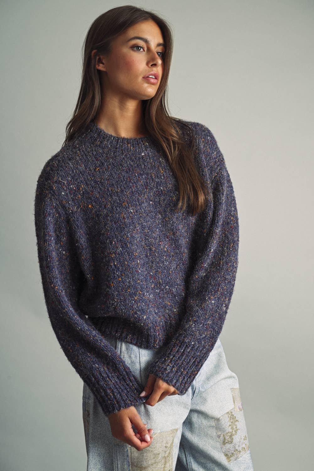 Flecked Crewneck Knit Sweater