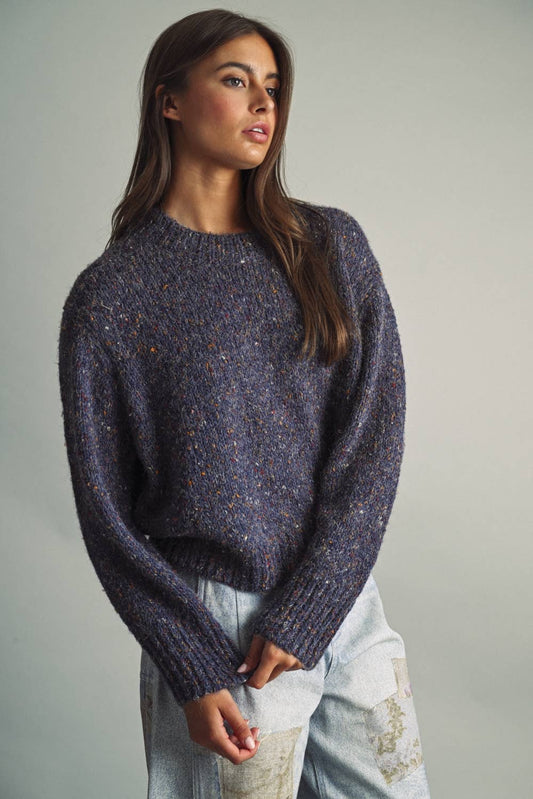 Flecked Crewneck Knit Sweater