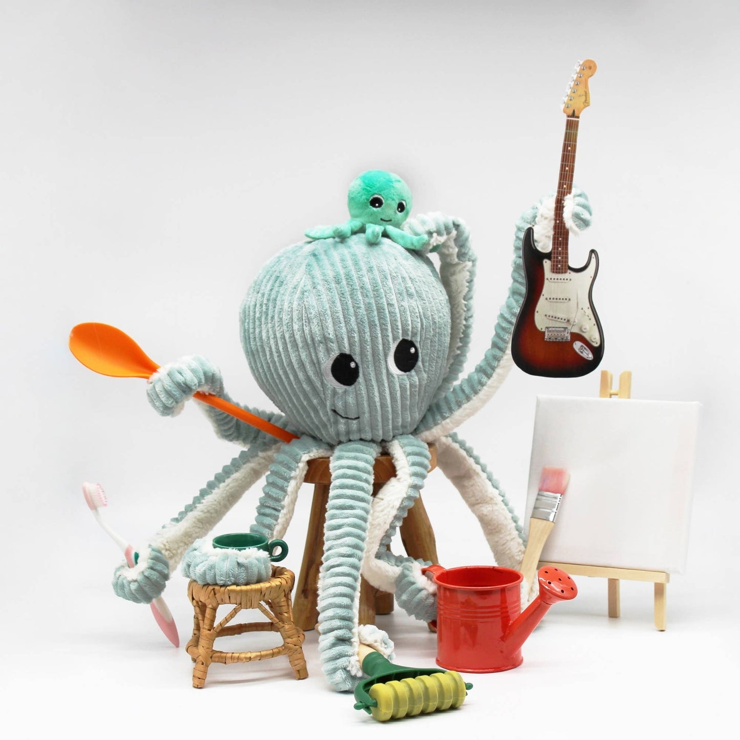 Les Ptipotos | Octopus Mom & Baby Animal Plush Toy - Blue