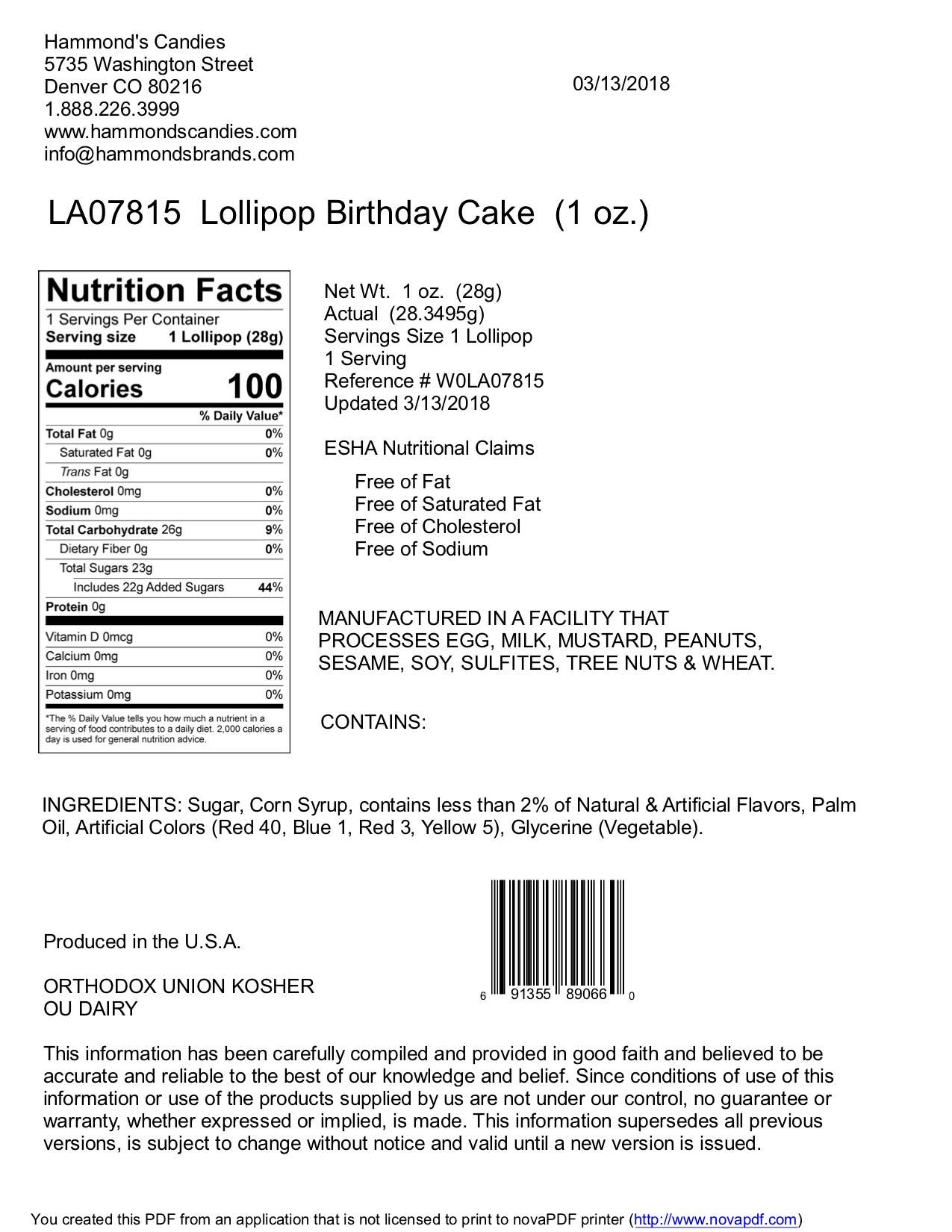Birthday Cake Lollipop - 1oz