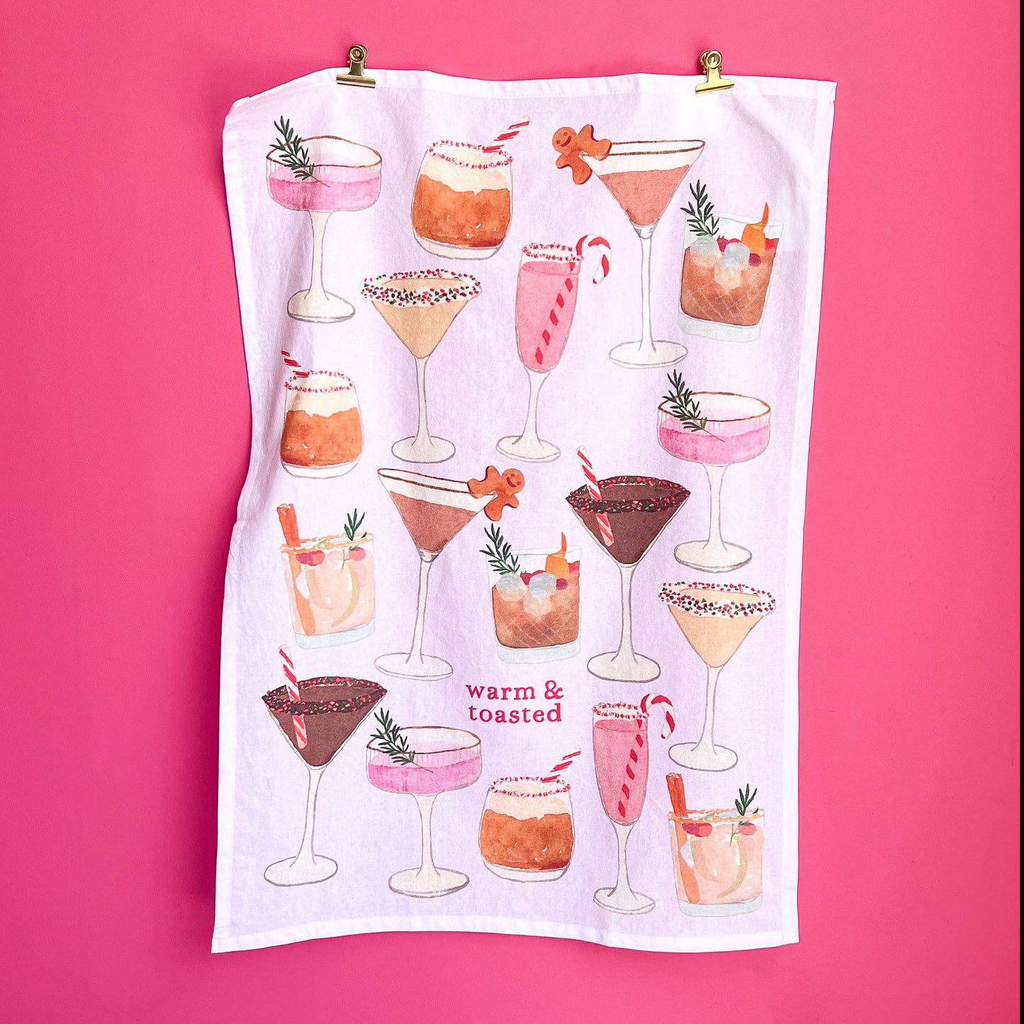 Holiday Cocktails Tea Towel | Holiday Drinks Dish Towel