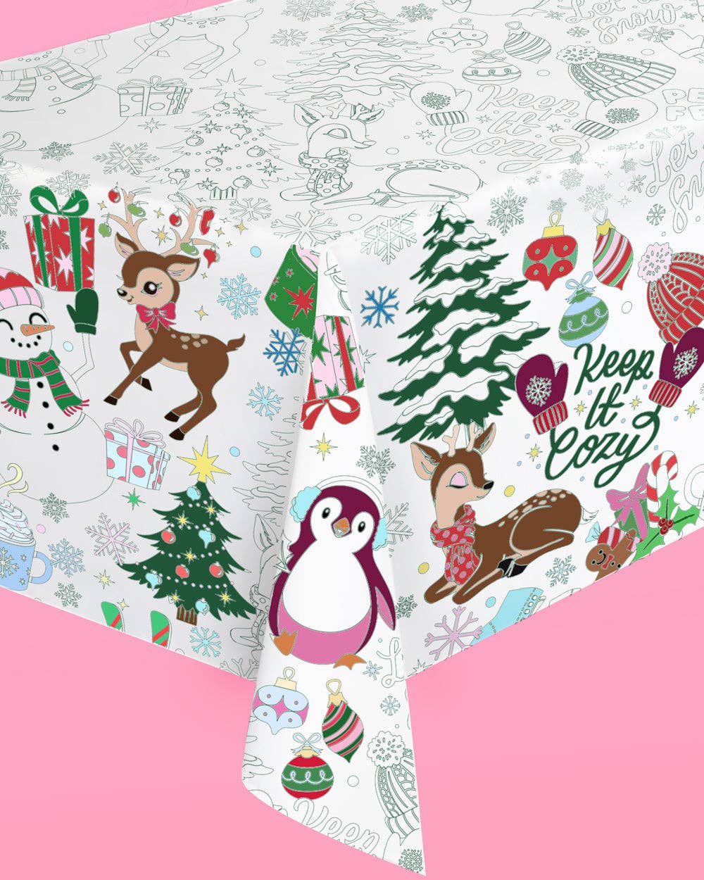 Merry Christmas Coloring Paper Tablecloth  diy kids party 9'