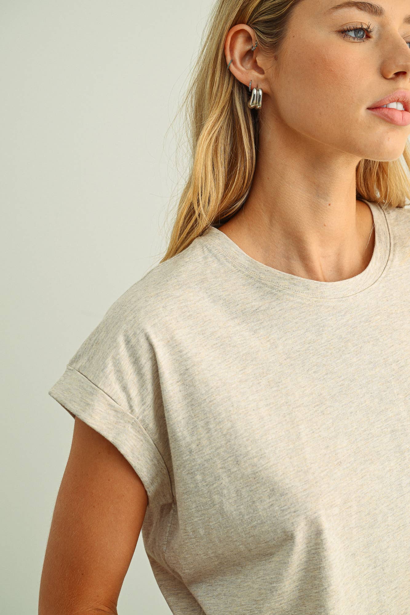 Round Neck Cuffed Sleeve Top