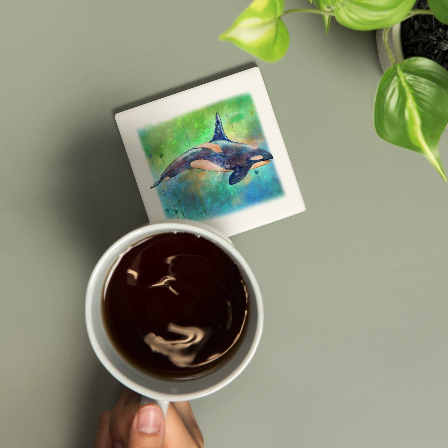 Orca, Watercolor 94237 Ceramic Coaster