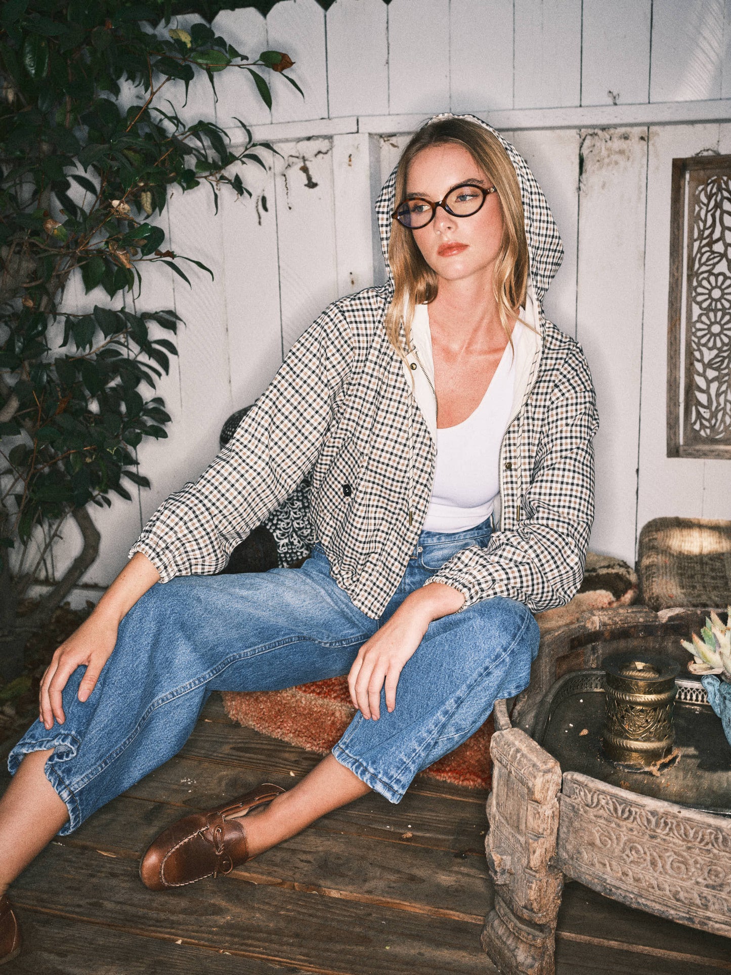 SOFT TOUCH RELAXED FIT PLAID JACKET