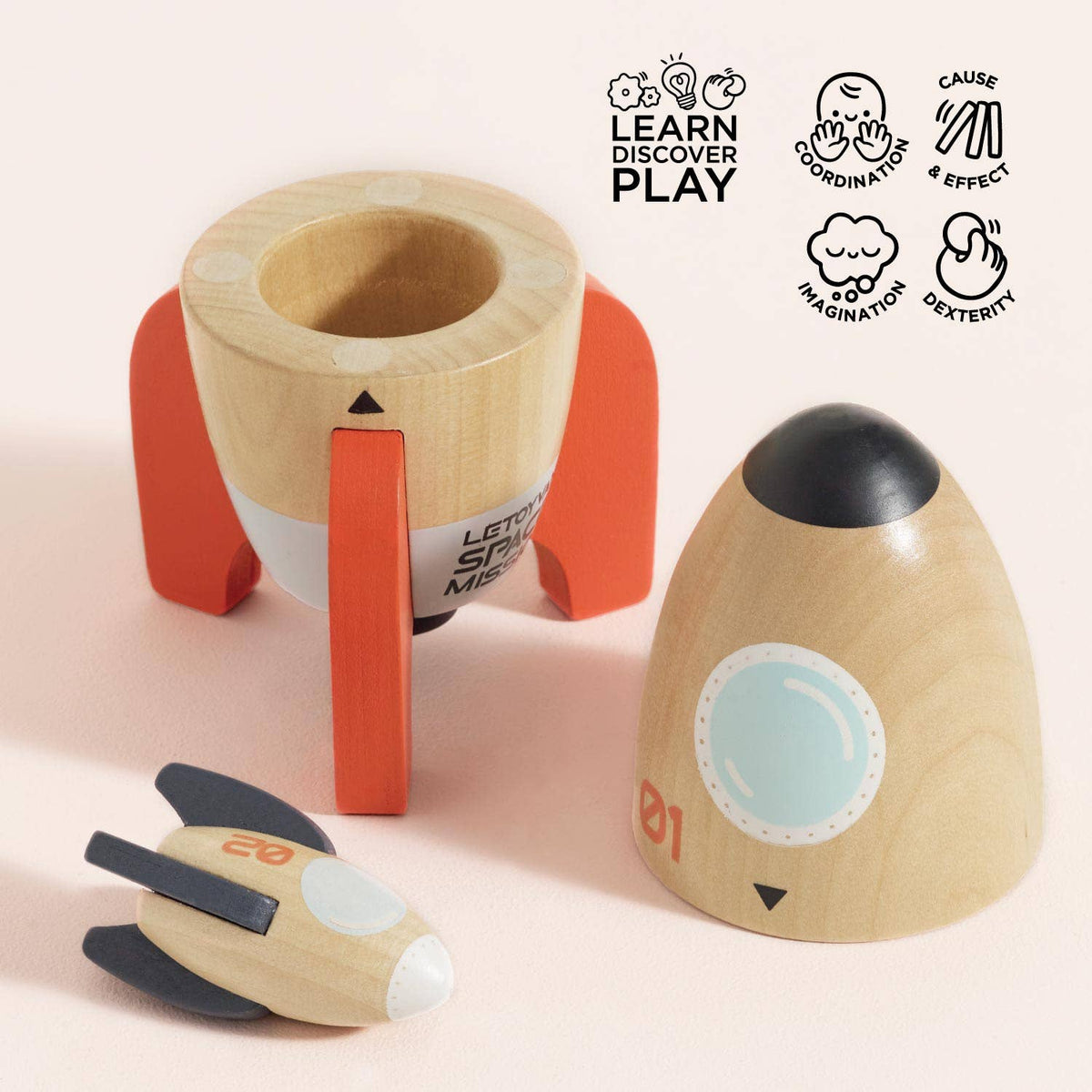 Magnetic Wooden Space Rocket Duo