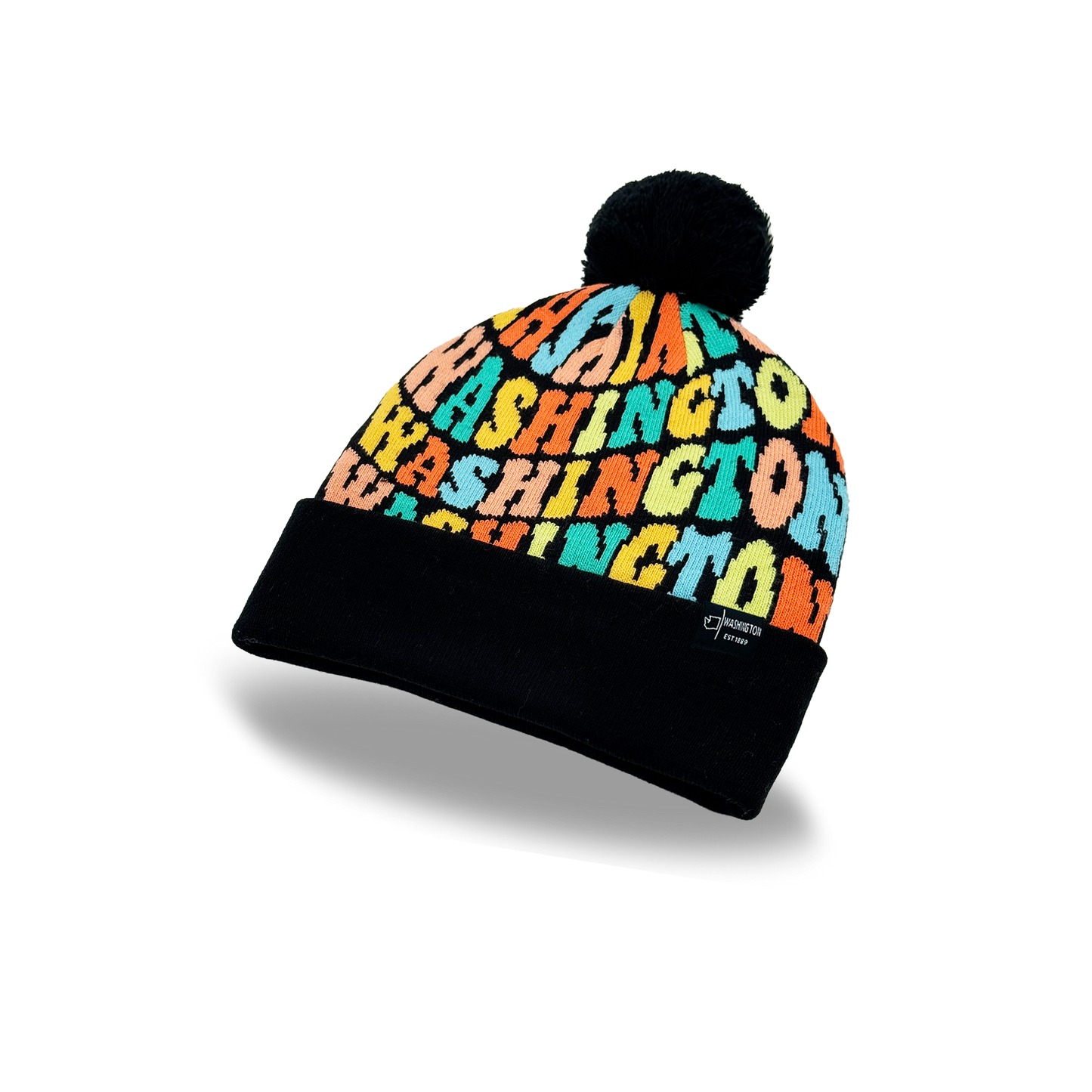Washington Colorful Letter Beanie with Pom Pom