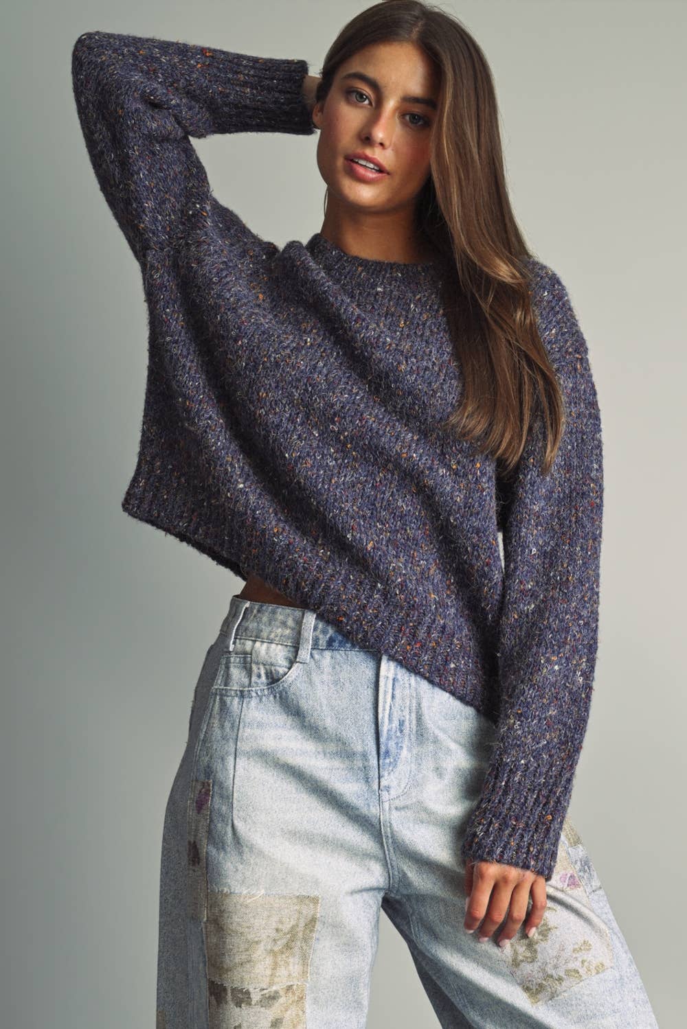 Flecked Crewneck Knit Sweater