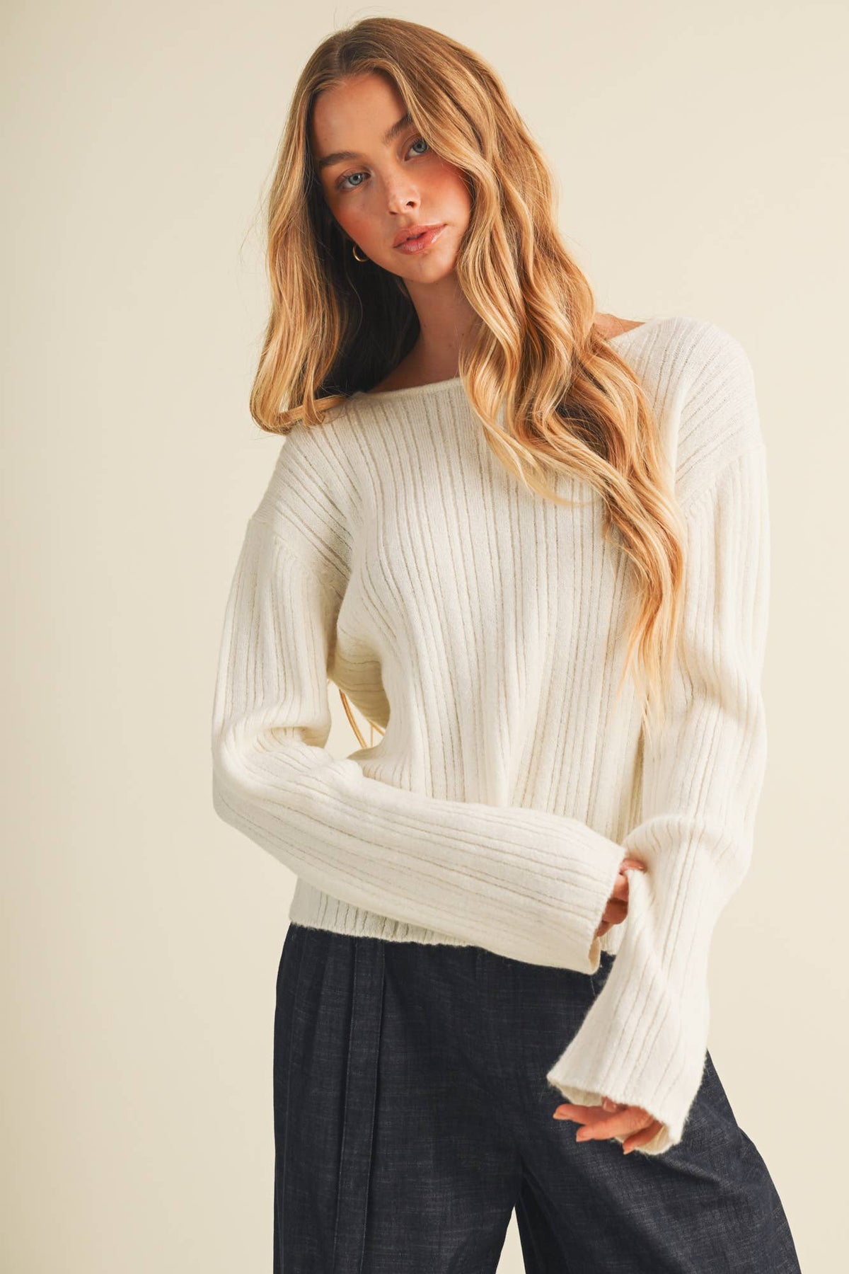 Bateau Neck Cocoon Sleeve Knit Pullover