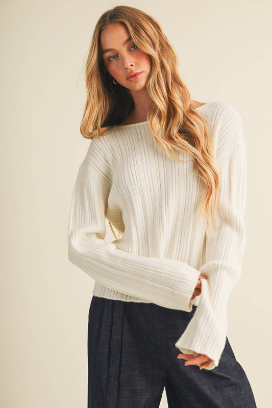 Bateau Neck Cocoon Sleeve Knit Pullover