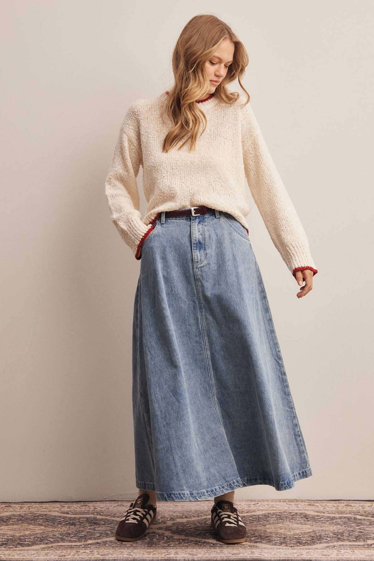 Contrast Trim Bouclé Sweater