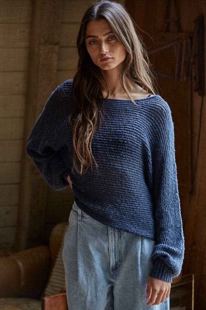 Sweater Knit Crochet Round Neck Long Sleeve Top