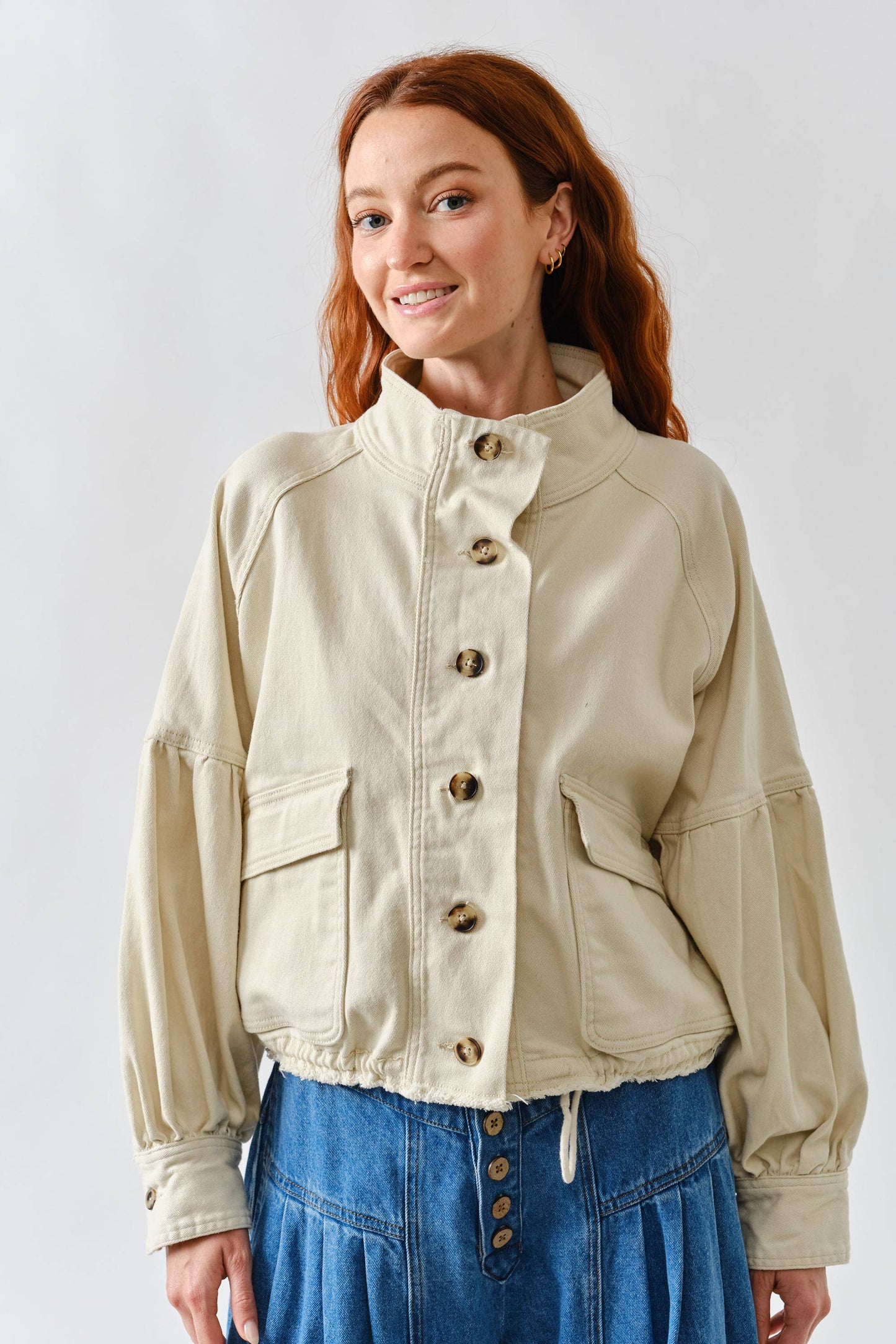 Balloon Sleeve Twill Jacket