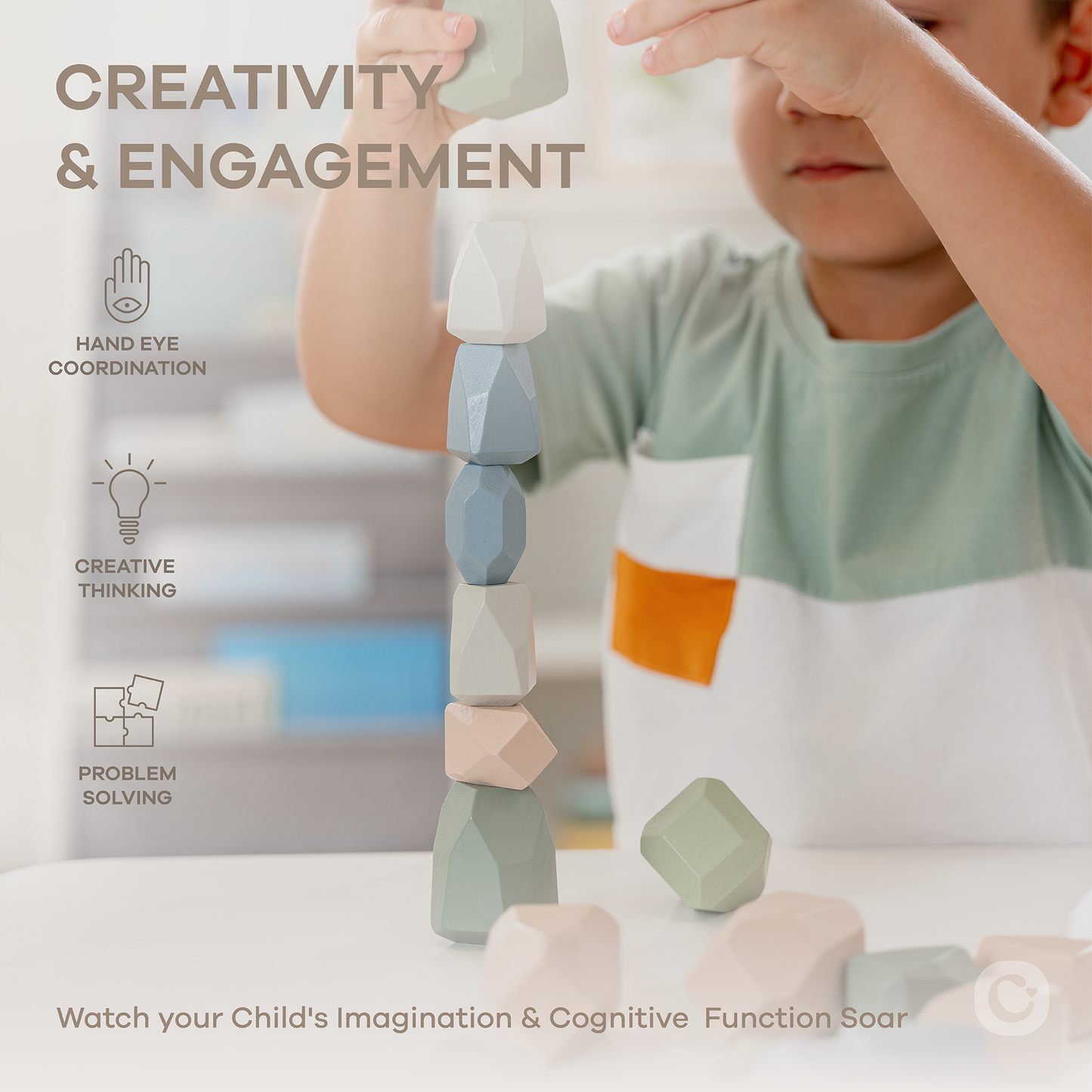 Stacking Rocks, 36 pcs Wooden Stacking Stones by Comfy Cubs