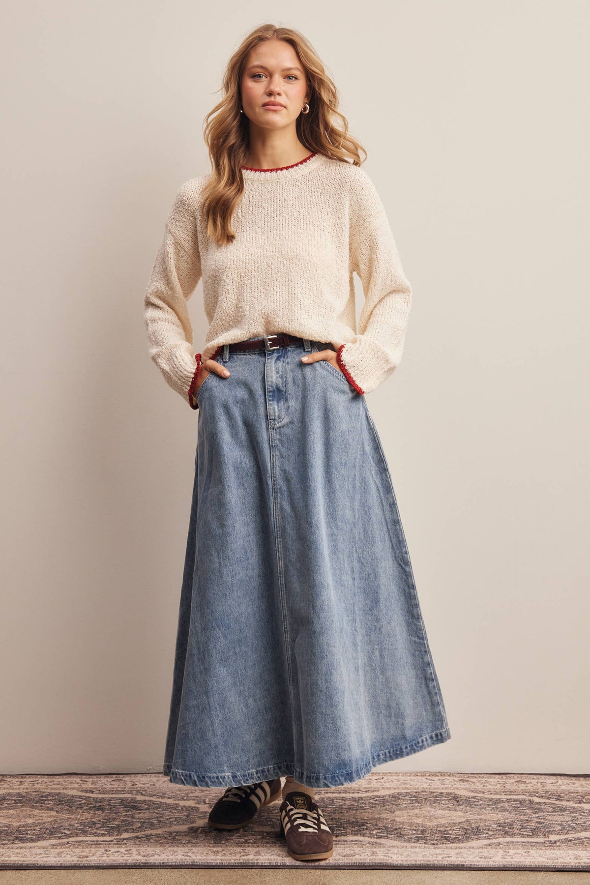 Contrast Trim Bouclé Sweater