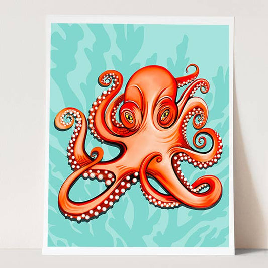 Orange Octopus Coastal Art Print