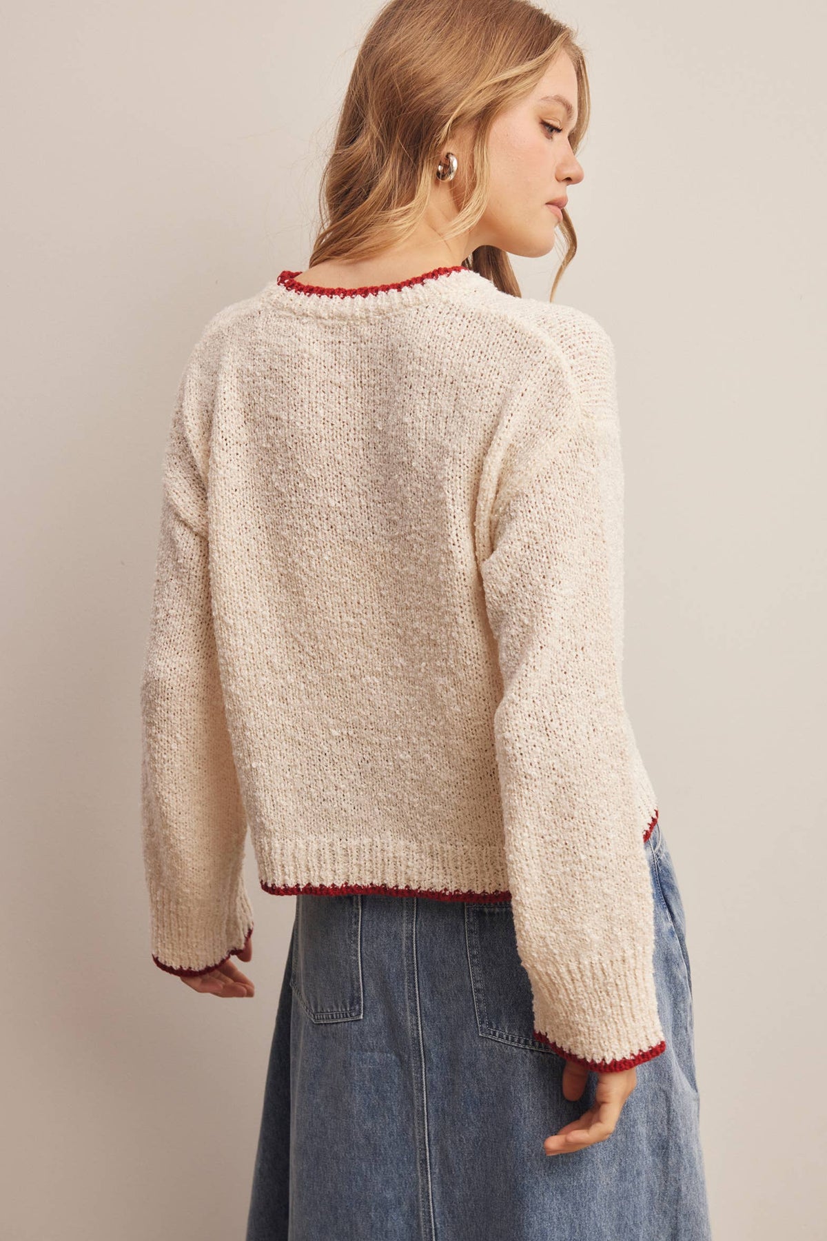 Contrast Trim Bouclé Sweater