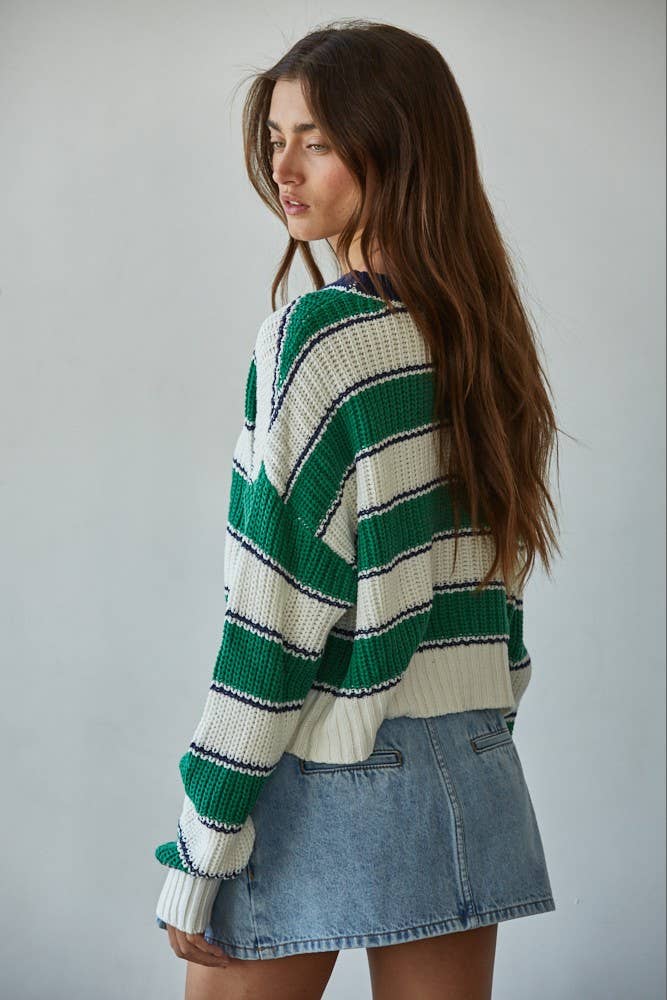 Knit Sweater Cotton Acrylic Striped Crew Pullover