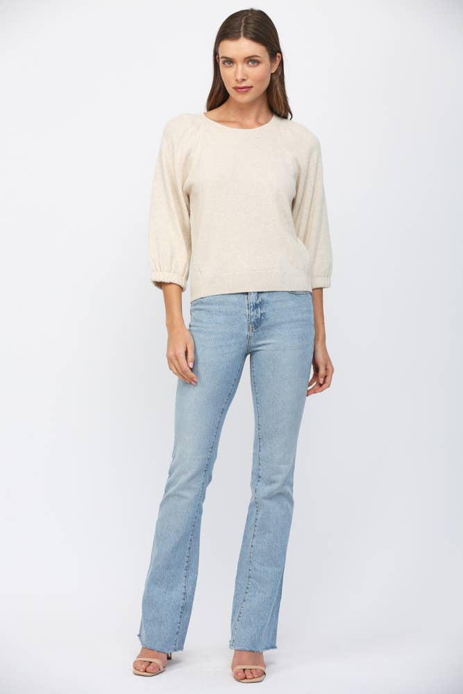 CASHMERE BLEND RIBBED CUFF RAGLAN SLV SWEATER FW15906