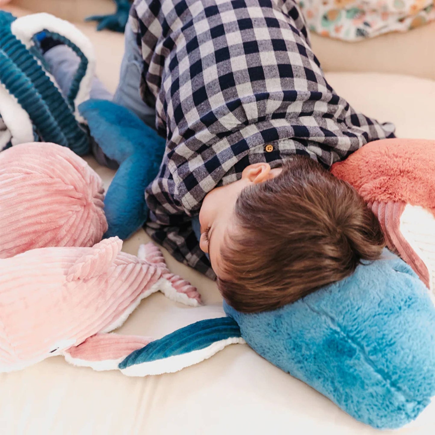 Les Ptipotos | Whale Mom & Baby Animal Plush Toy - Blue