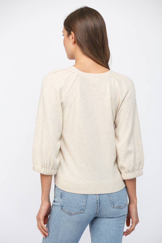 CASHMERE BLEND RIBBED CUFF RAGLAN SLV SWEATER FW15906