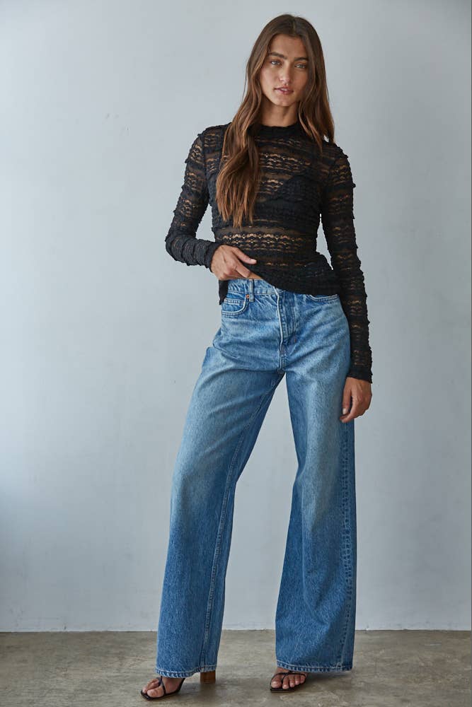 Textured Lace Sheer Top - Small