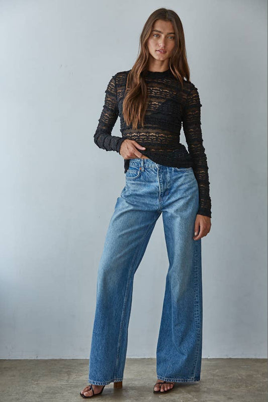 Textured Lace Sheer Top - Small