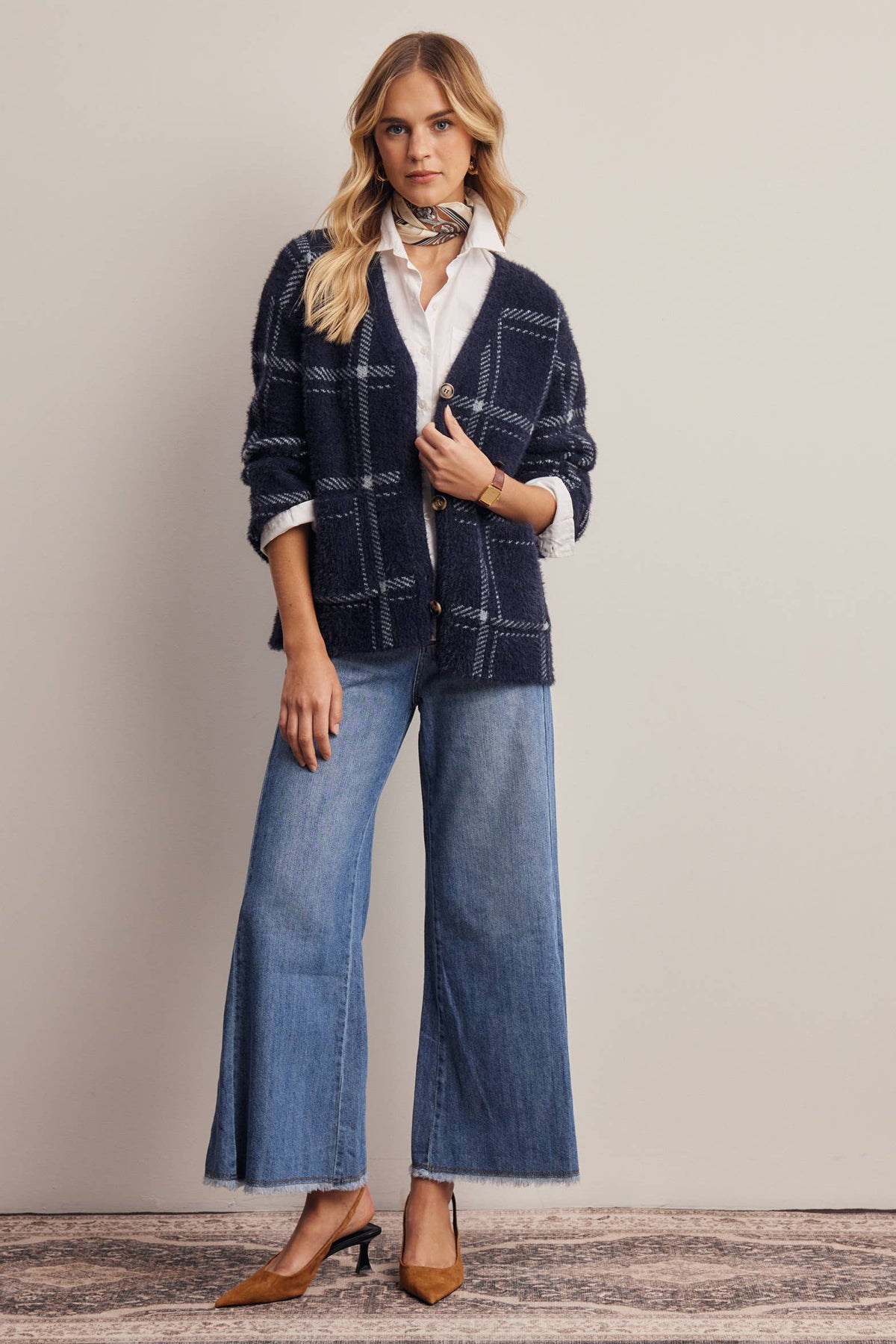 Plaid Soft Knit Cardigan