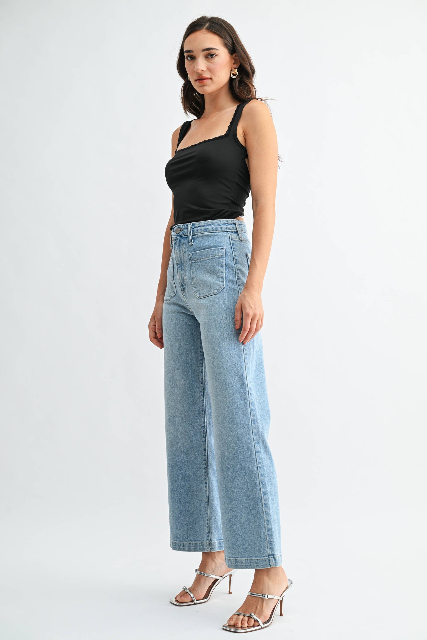 Patch-Pocket Wide Leg Denim