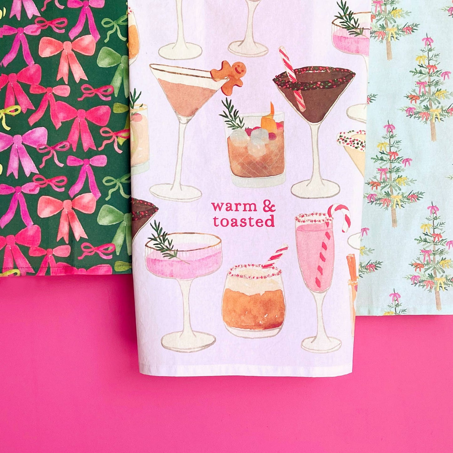 Holiday Cocktails Tea Towel | Holiday Drinks Dish Towel