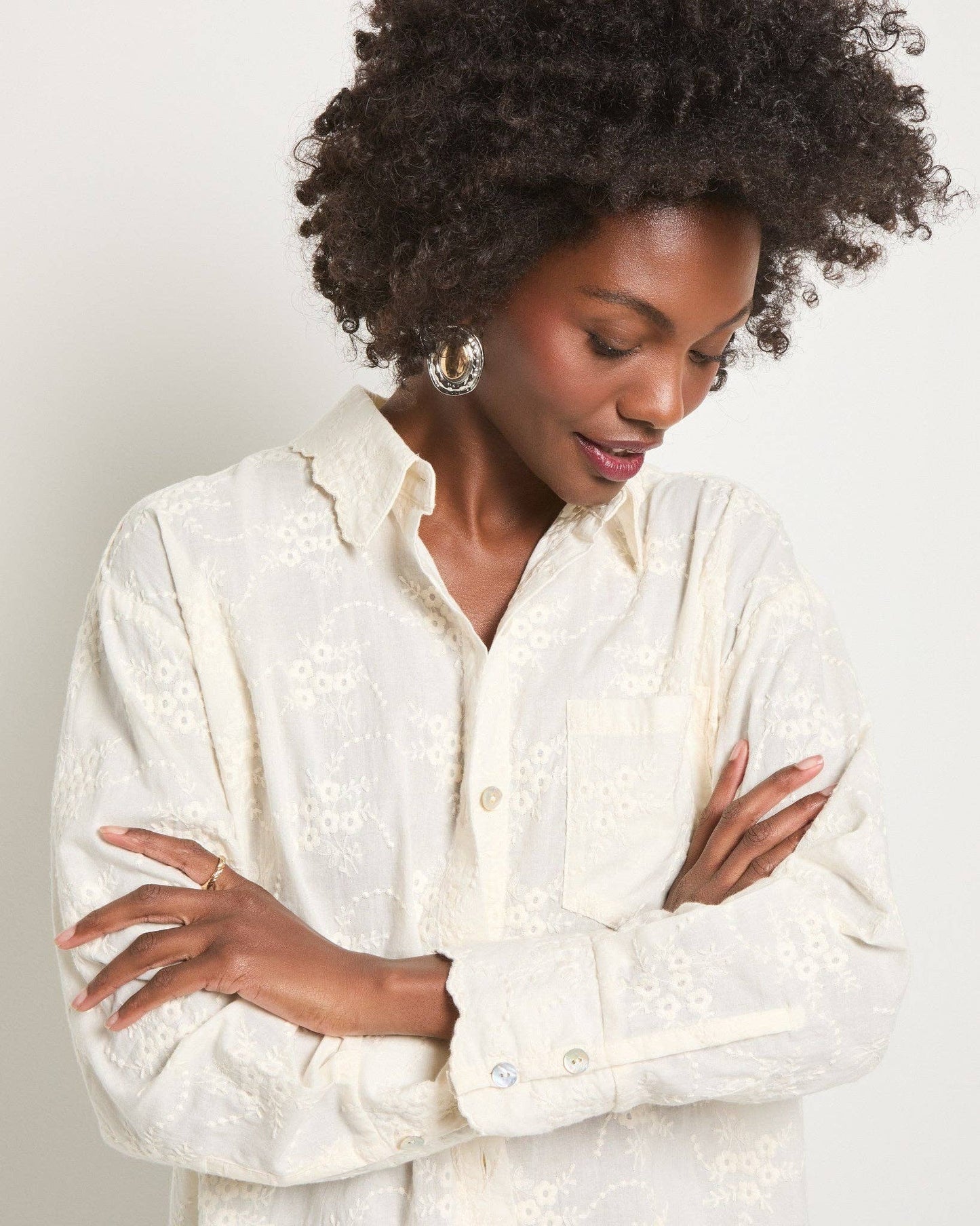 Eyelet Button-Up Shirt