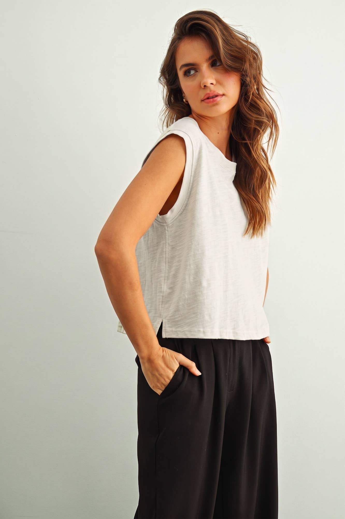 ET6430   ROUND NECK SLUB TOP