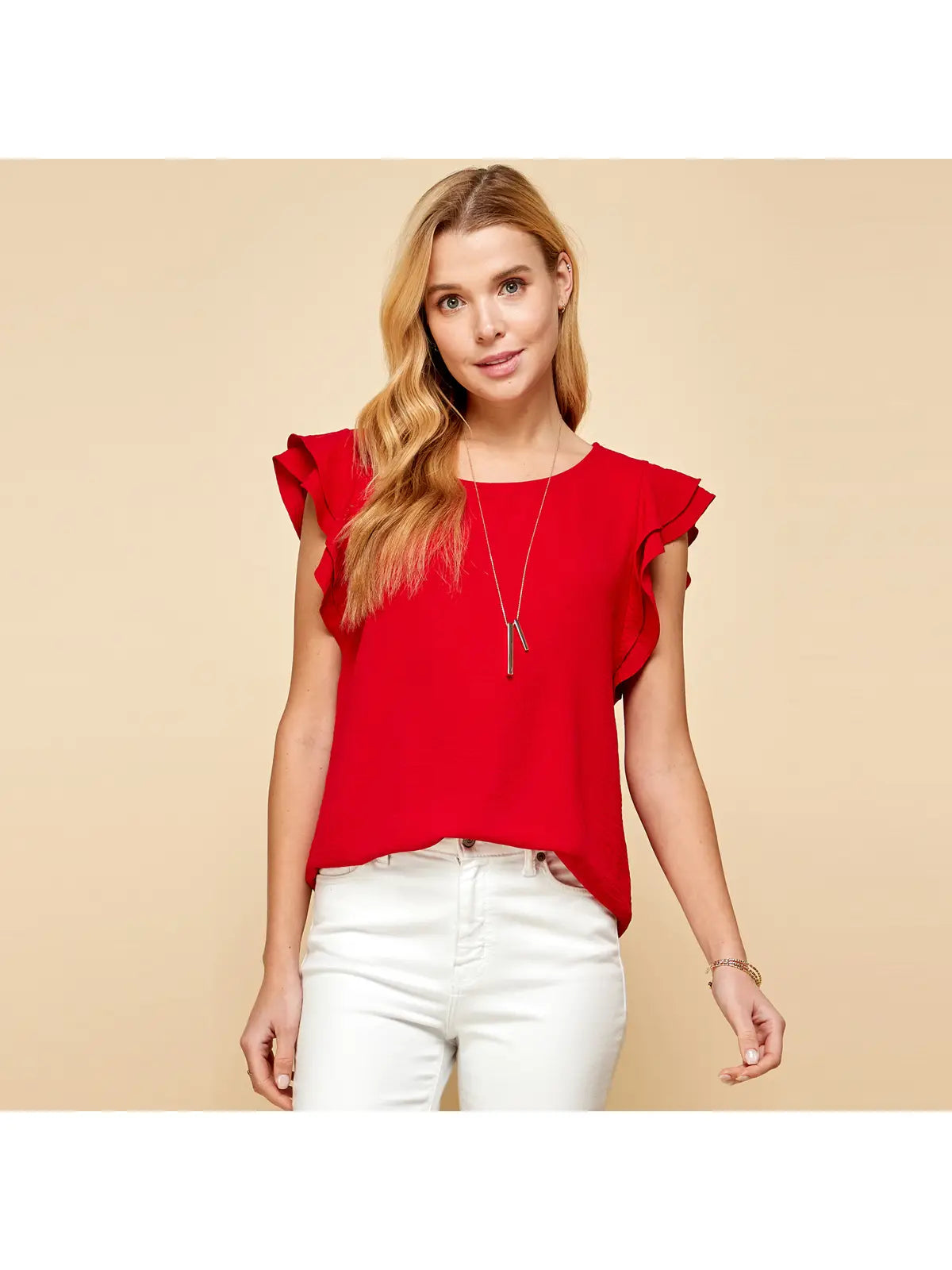 Top with Double Ruffled Sleeves