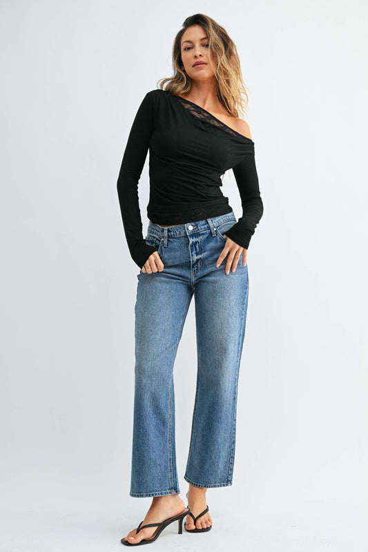 Mid Rise Ankle Straight Leg Jean