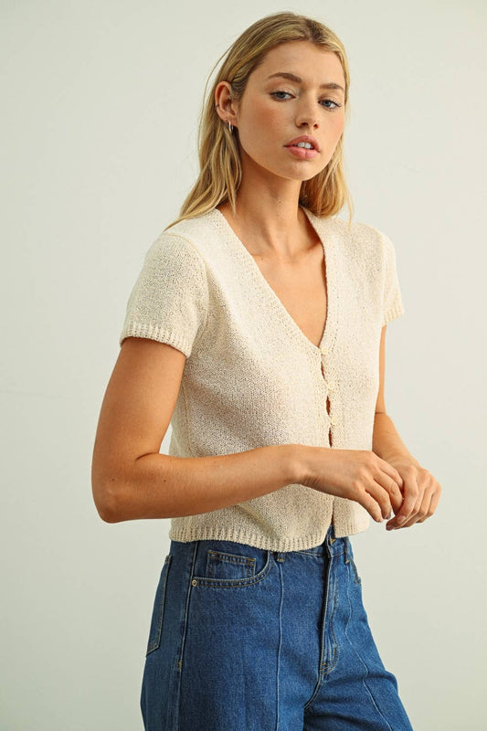 Cap Sleeve Button Front Top