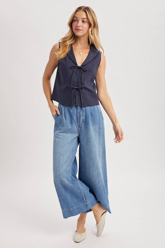 Linen Front Tie Sleeveless Top