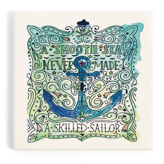 Watercolor Anchor, A Smooth Sea Nautical CERAMIC COASTER