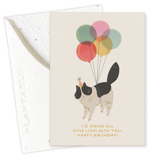 Birthday Kitty Sprout - B'day Mini Greeting Card 2.5" x 3.5"