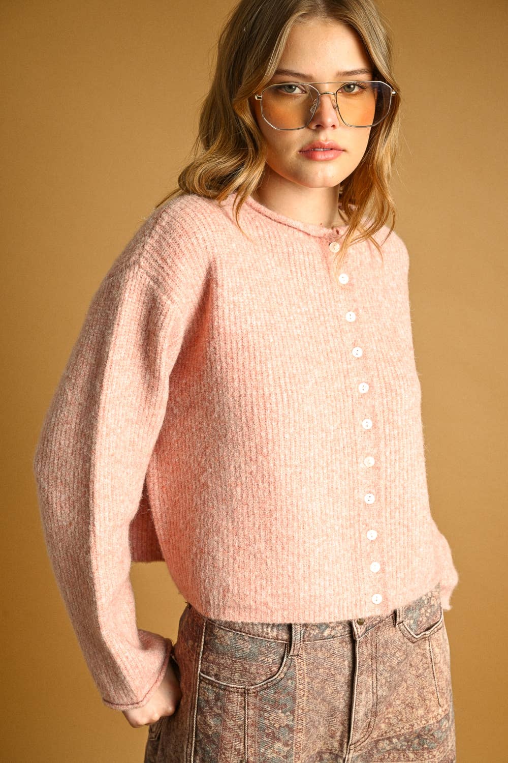Button Front Ribbed Cardigan