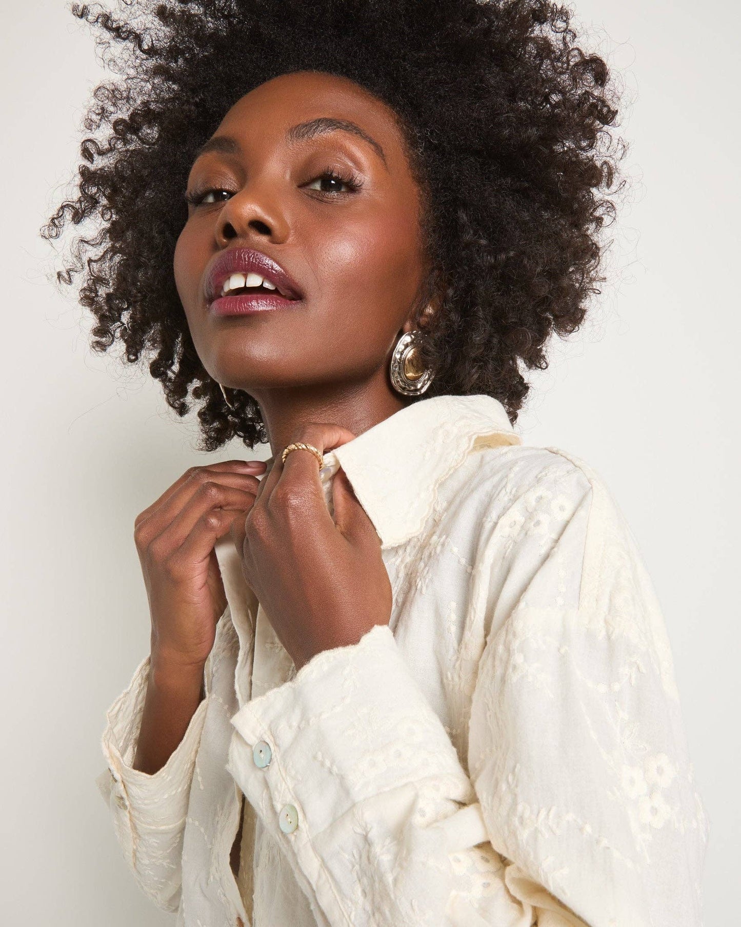 Eyelet Button-Up Shirt