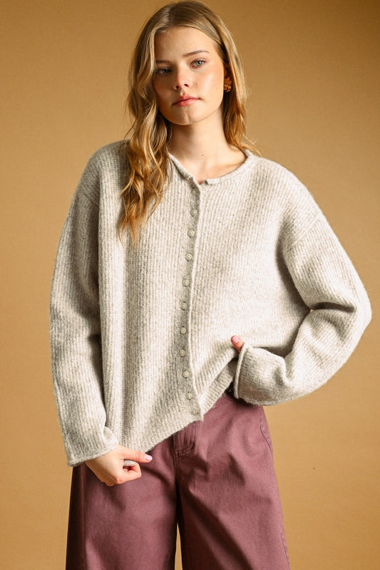Button Front Ribbed Cardigan