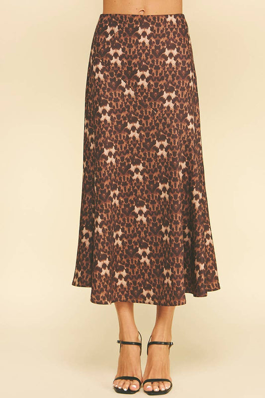 Leopard Silky Midi Skirt
