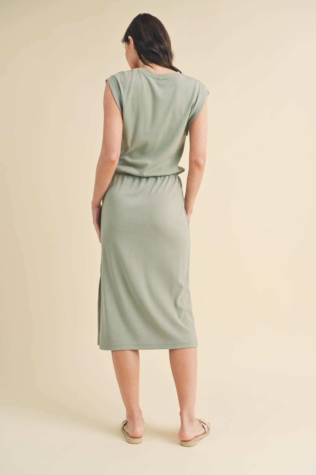 MUSCLE KNIT MIDI DRESS WITH DRAWSTRING