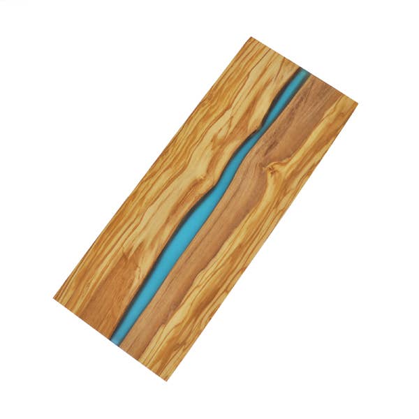 Engraved Olive Wood Cutting Board with River of Blue Resin - 15” x 6”