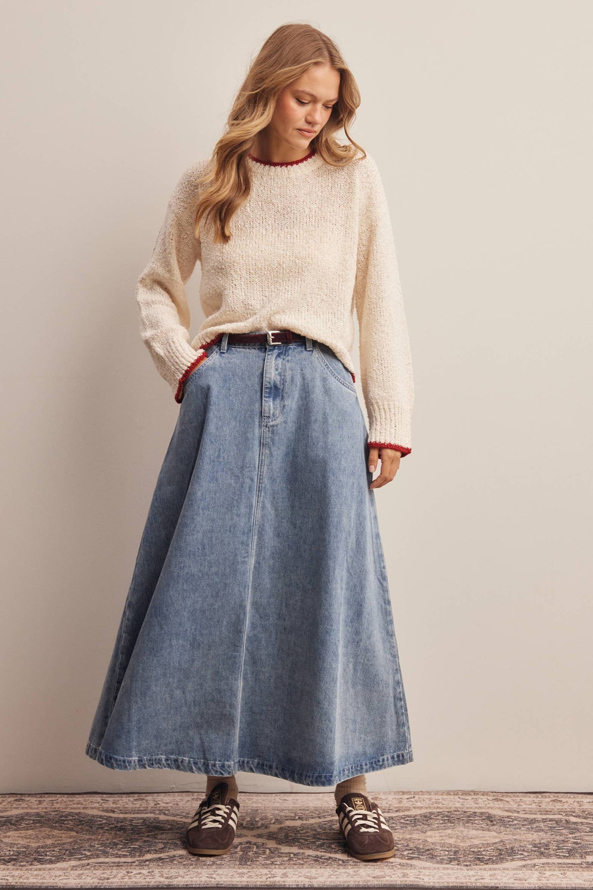 Contrast Trim Bouclé Sweater