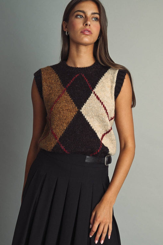 Color Block Argyle Sweater Vest