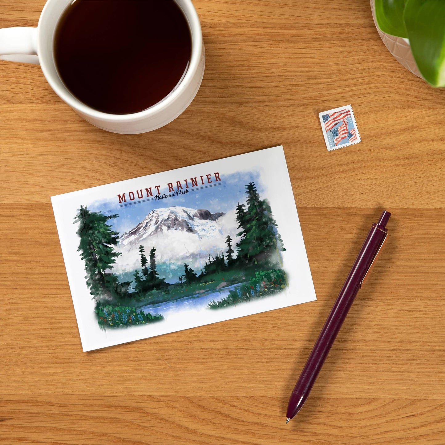 Mount Rainier, Washington, Watercolor Premium Postcard