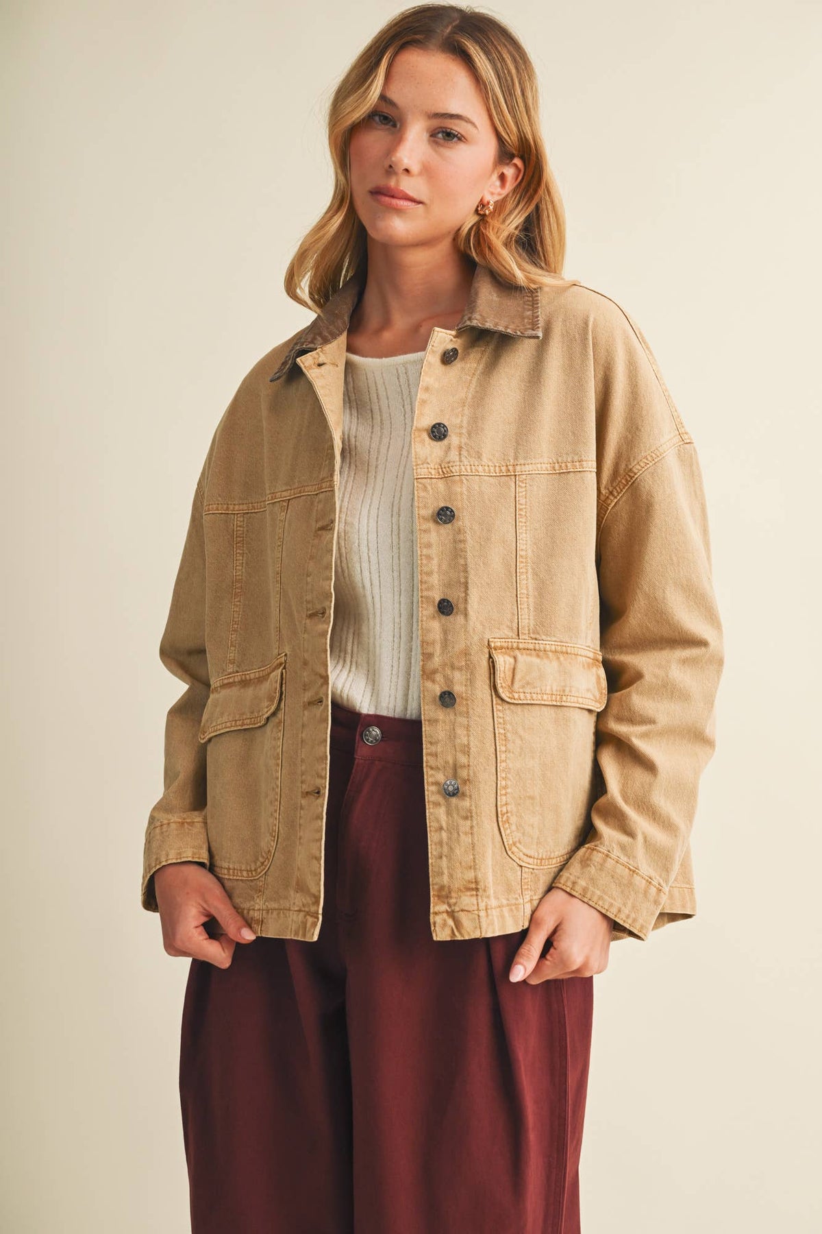 Washed Denim Contrast Collar Jacket